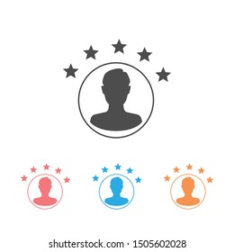 Customer experience or 5 star satisfaction rating line art vector icon set for review apps and websites