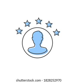 Customer experience or 5 star satisfaction rating line art vector icon set for review apps and websites