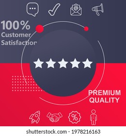 Customer experience or 5 star satisfaction rating icon. Customize your design with a navy and red colored background template