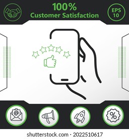 Customer experience or 5 star satisfaction rating in phone vector icon graphic elements for your work - Modern design