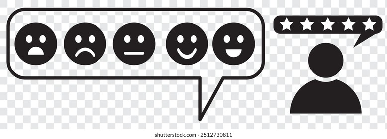 Customer experience or 5 star satisfaction rating line art vector icon for review apps and websites. Eps 10. 