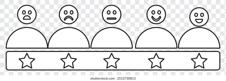 Customer experience or 5 star satisfaction rating line art vector icon for review apps and websites. Eps 10. 