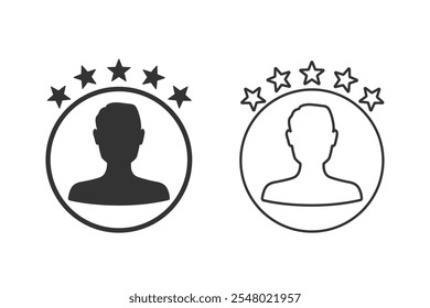 Customer experience or 5 star satisfaction rating line art vector icon set for review apps and websites