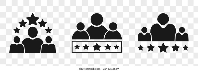 Customer experience or 5 star satisfaction rating line art vector icon for review apps and websites