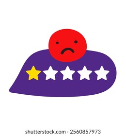 Customer experience. Bad rating. Unsatisfied face. Speech bubble. Illustration on white background.