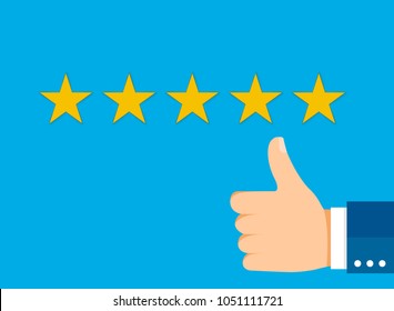 Customer Experience Concept, Best Excellent Services for Satisfaction present by Hand of Client giving a Star Rating. Vector illustration of EPS10