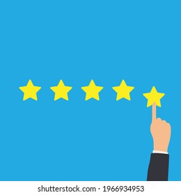 Customer Experience Concept. Hand showing on five star excellent rating on background, copy space. Vector