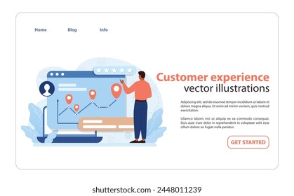 Customer Experience in Consumer Engagement. Illustration of a professional enhancing user journey maps to improve the overall customer experience.