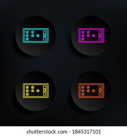 El cliente experimenta un icono de juego de colores de insignias oscuras. Línea delgada simple, vector de contorno de iconos web para ui y ux, sitio web o aplicación móvil