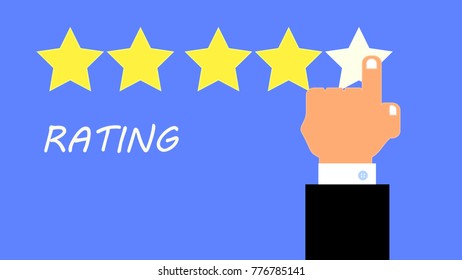 Customer Experience feedback concept. Businessman hand giving five star rating. Vector illustration flat style.