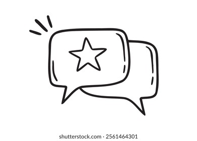 Customer experience feedback message positive star doodle hand drawn icon. Outline drawing feedback positive star line clipart symbol. Vector illustration