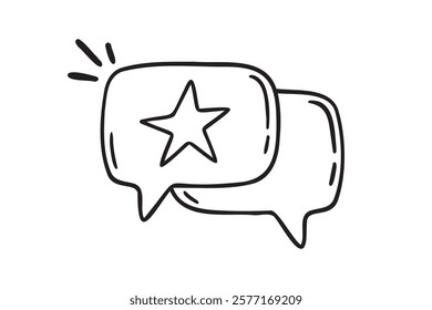 Customer experience feedback message positive star doodle hand drawn icon. Outline drawing feedback positive star line clipart symbol. Vector illustration