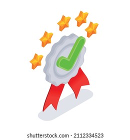 Customer experience feedback review satisfaction score isometric composition with product promotion quality mark certification symbol vector illustration