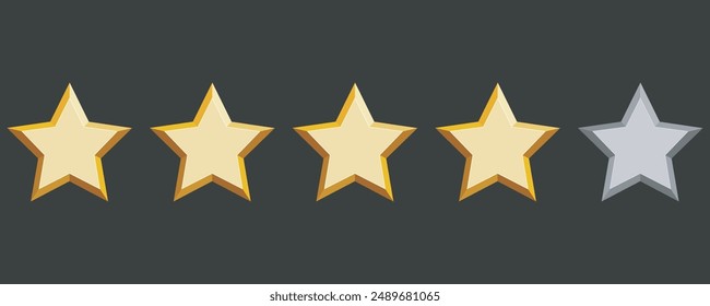 Customer experience with four gold star satisfaction rating. Gold star vector icons for mobile apps, UI and web design, EPS10