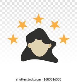 Customer experience icon with 5 star satisfaction rating line art vector icon for review.