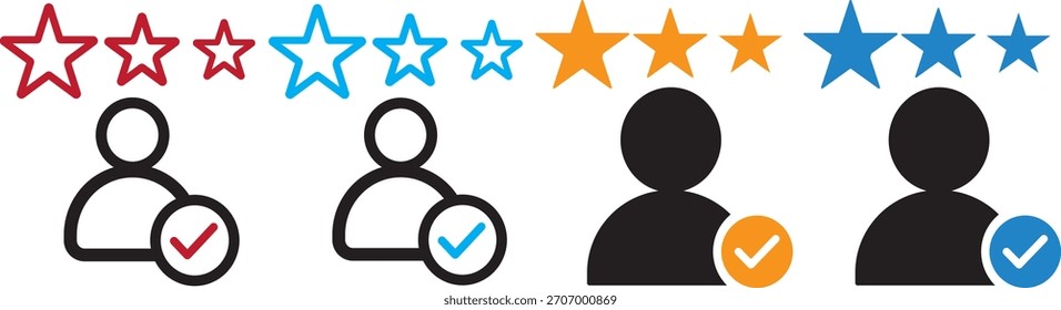 Icono de experiencia Cliente en estilo de arte de línea, contorno y símbolo de Vector relleno, sistema de clasificación de estrellas para una experiencia Cliente, diseño de estilo plano de emojis,
