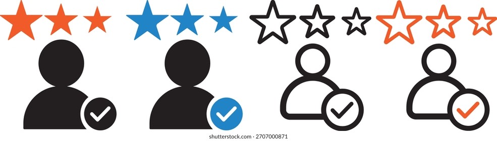 Icono de experiencia Cliente en estilo de arte de línea, contorno y símbolo de Vector relleno, sistema de clasificación de estrellas para una experiencia Cliente, diseño de estilo plano de emojis,
