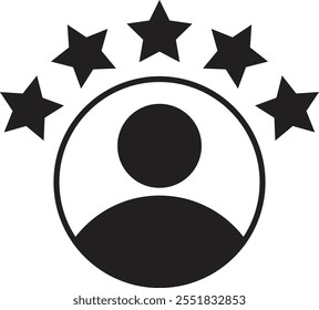 Ícone de experiência do cliente . Ícone de classificação . Classificação do produto do cliente com ícone de vetor de cinco estrelas