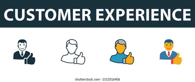 Customer Experience icon set. Premium simple element in different styles from customer service icons collection. Set of customer experience icon in filled, outline, colored and flat symbols concept.