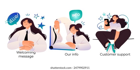 Customer experience and loyalty program - set of business concept illustrations. Visual stories collection