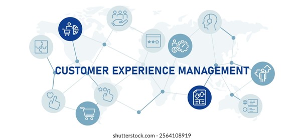 Customer experience management illustration with icon set planning buyer journey satisfaction analysis design 