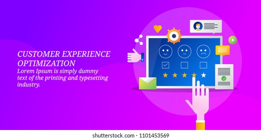 Customer Experience Optimization - User Rating - Customer Satisfaction Colorful Vector Banner With Icons