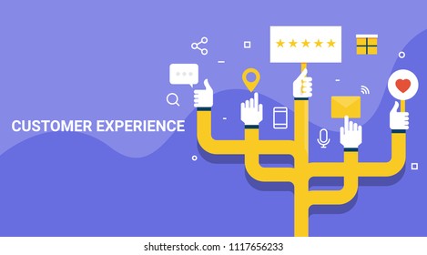 Customer experience - Review, Rating - customer engagement - flat style vector illustration with icons