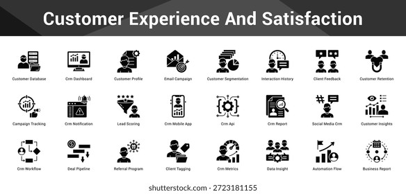 Experiência e satisfação do cliente Conjunto coeso de ícones vetoriais minimalistas que representam ideias-chave com clareza visual