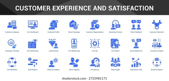 Cliente Experiencia y satisfacción Conjunto cohesivo de iconos vectoriales minimalistas que representan ideas clave con claridad visual