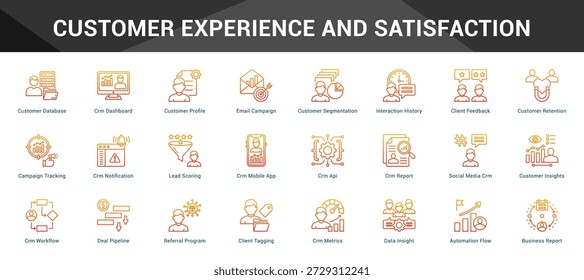 Experiência e satisfação do cliente Conjunto coeso de ícones vetoriais minimalistas que representam ideias-chave com clareza visual