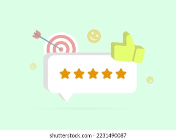 Customer experience or Customer Satisfaction concept with five star feedback rating, Satisfied consumer with positive review. 3d vector illustration