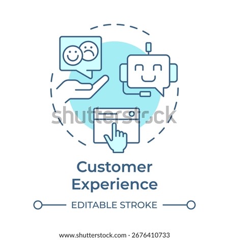 Customer experience soft blue concept icon. User support. Artificial intelligence, chatbot. Round shape line illustration. Abstract idea. Graphic design. Easy to use in infographic, presentation