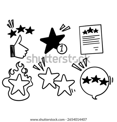 customer experience and star related icon in doodle drawing sketch