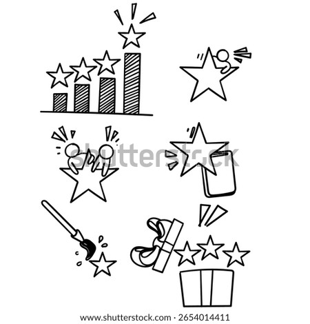 customer experience and star related icon in doodle drawing sketch
