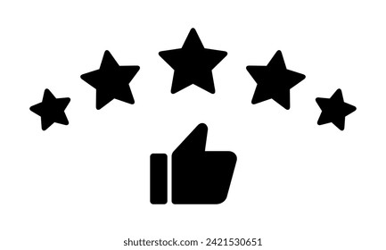 Experiencia del cliente con el icono de subida de los dedos. Retroalimentación de cinco estrellas con vector similar