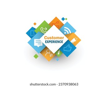 CUSTOMER EXPERIENCE vector business concept with symbols on colorful cubes