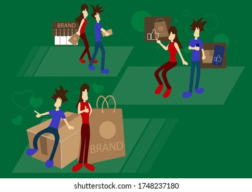 experiencia de cliente vector, compra producto, compartir como marca de amor