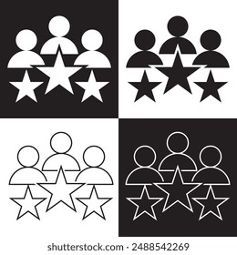 Customer experience vector icon . 1 to 5 star satisfaction rating vector icon. Rating icon. 5 star work experience symbol.  isolated on white and black  background. . EPS 10