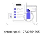 Customer experiences and satisfaction concept. Filling test in customer survey form and putting check mark on checklist. Flat Cartoon Vector Illustration, icon Stylish abstract design landing page web