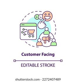 Customer facing concept icon. Audience engagement channel. Metaverse category abstract idea thin line illustration. Isolated outline drawing. Editable stroke. Arial, Myriad Pro-Bold fonts used