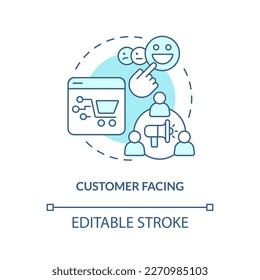 Customer facing turquoise concept icon. Audience engagement. Metaverse category abstract idea thin line illustration. Isolated outline drawing. Editable stroke. Arial, Myriad Pro-Bold fonts used