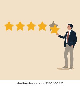 Customer feedback 5 stars rating, best quality, excellence high performance evaluation, positive ranking or business reputation, confidence businessman giving 5 stars rating.