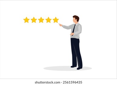 Customer feedback 5 stars rating, best quality, excellence high performance evaluation, positive ranking or business reputation and satisfaction concept, confidence businessman giving 5 stars rating.
