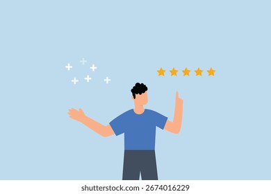 Customer feedback 5 stars rating, Businessman with confidence rates with 5 stars