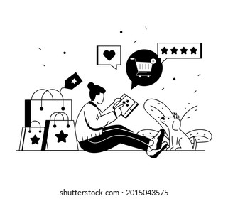 Comentarios de los clientes sobre las compras en el vector de glifos de línea 
