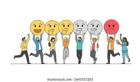 Customer Feedback Analysis People Holding Faces with Different Expressions