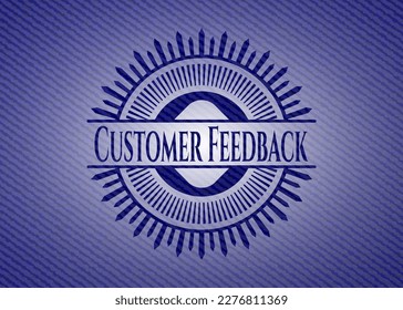 Tarjeta de comentarios del cliente con textura jean. Ilustración vectorial. Detallado. 
