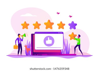 Customer feedback, client review. Social media networks, online service evaluation. Rank and rating scale, high-ranking, top-ranking concept. Vector isolated concept creative illustration