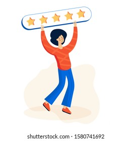 Customer feedback, client review. Social media networks, online service evaluation. Rank and rating scale, high-ranking, top-ranking concept. User cartoon characters.Vector creative illustration.