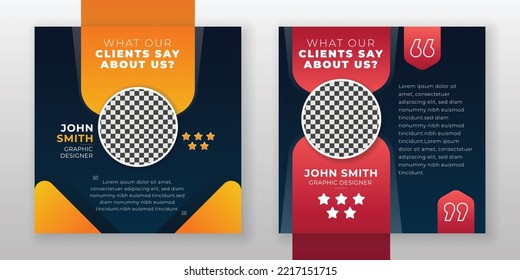 Customer feedback and client testimonial web banner social media flyer rating quote design template
